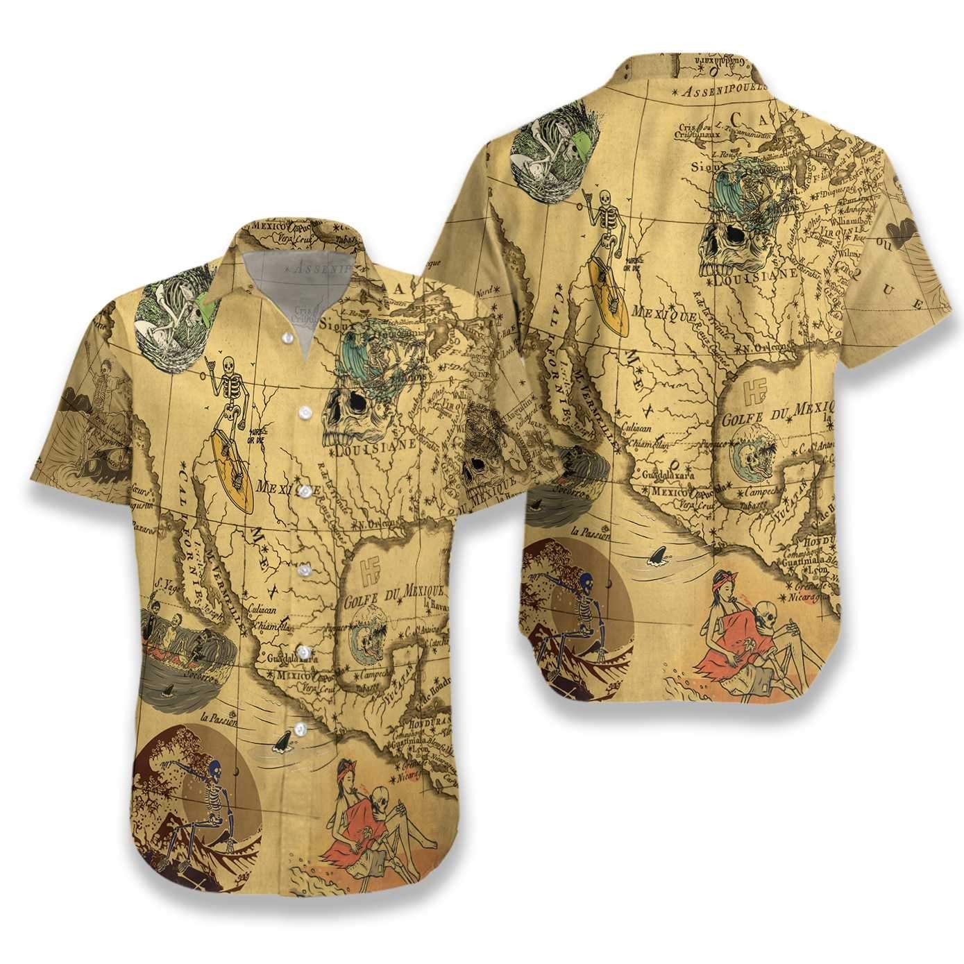 Felacia [Hawaii Shirt] Skeleton Surfing Hawaiian Aloha Shirts-ZX0350
